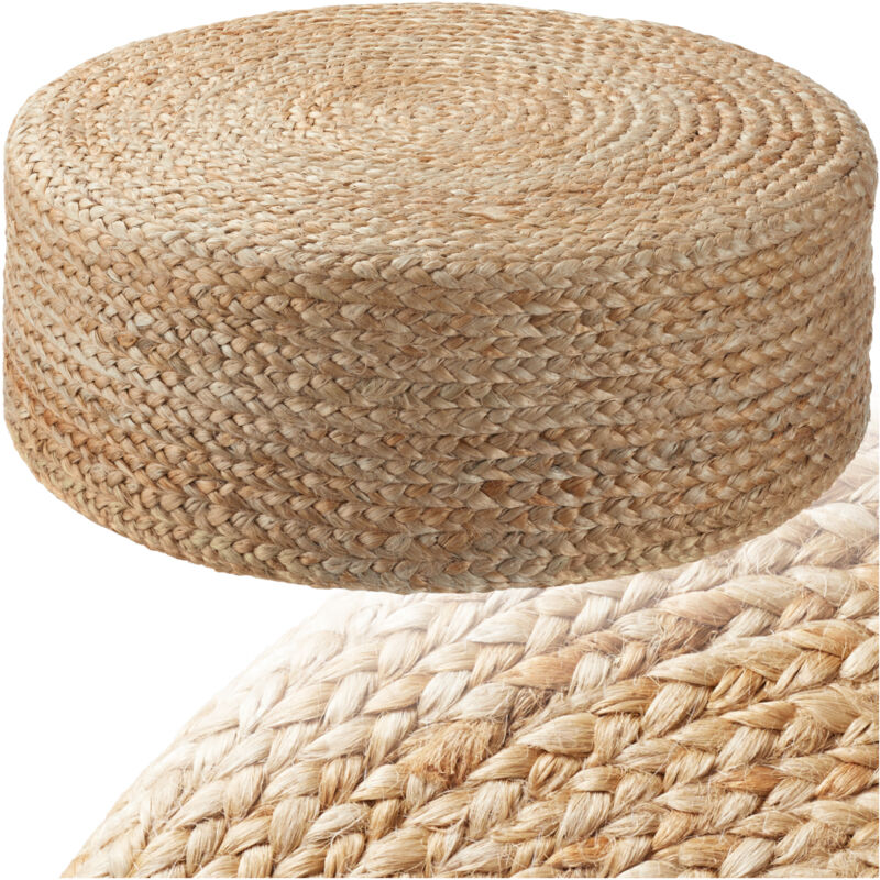 Tectake - Pouf banno elipse rond en jute style bohème fait main - beige
