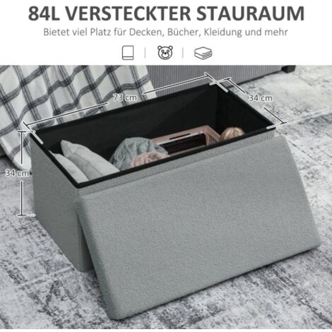 Pouf banquette de rangement gris foncé rembourré avec couvercle hermétique, design discret multifonction pour salon, chambre et couloir