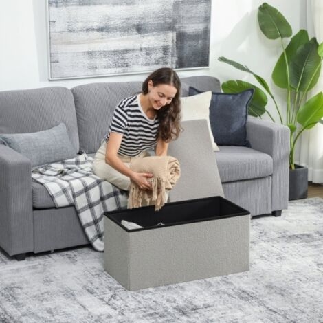 Pouf banquette rembourré gris clair avec couvercle et espace de rangement caché, multifonction confortable pour salon, chambre et couloir