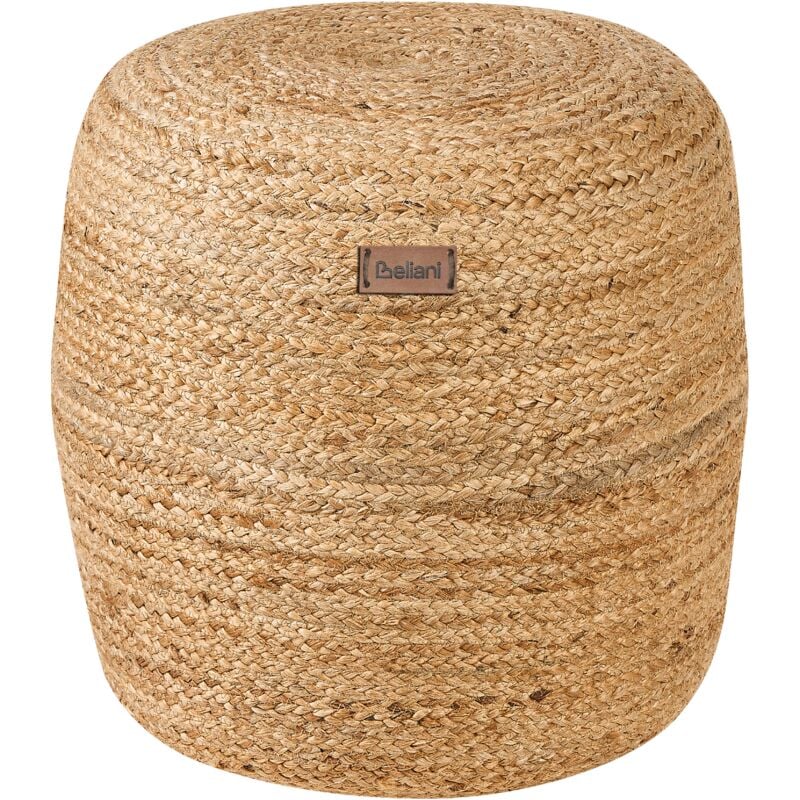 Pouf de Forme Cylindrique en Jute Beige Sable et en Tissu Coton de 48 cm de Hauteur avec Rembourrage en Billes de Polystyrène Beliani