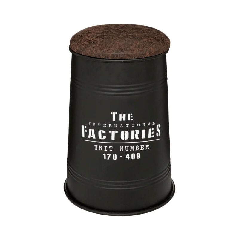 Pouf Bidon Rond Vintage 'Joao' 47cm Noir