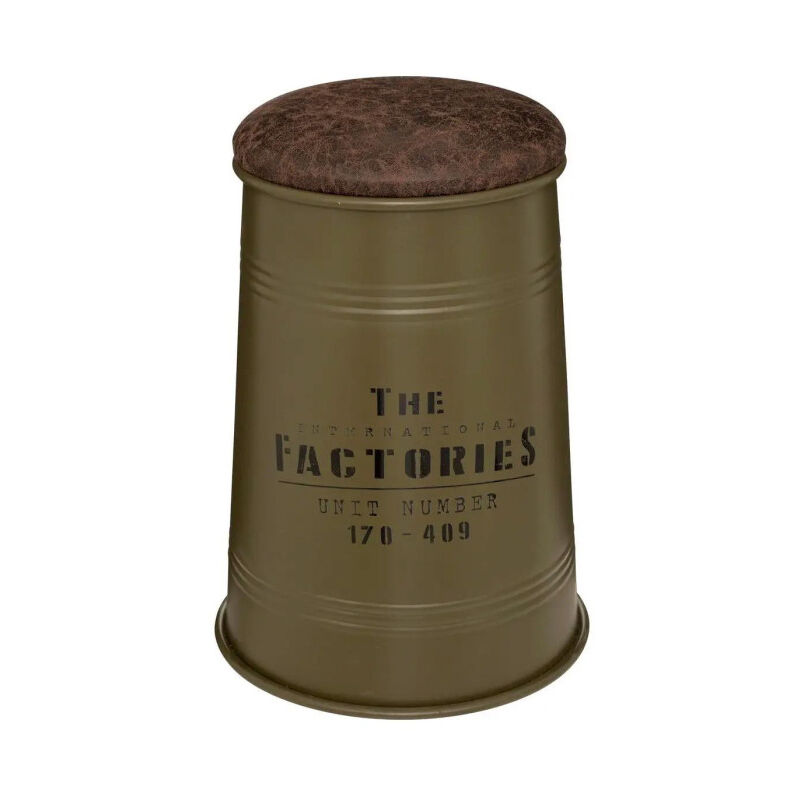 Pouf Bidon Rond Vintage 'Joao' 47cm Vert Kaki