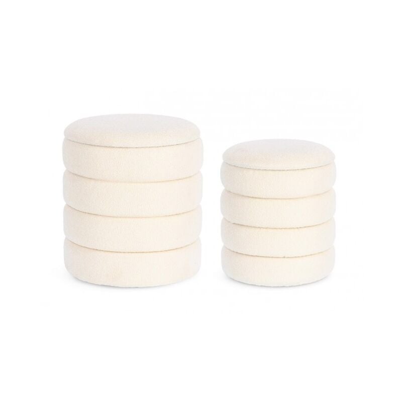 Pouf blanc en bouclette D.33,5x38,5h et D.40x44,5h