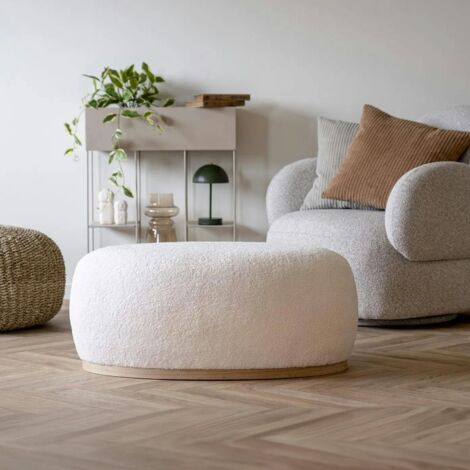 Pouf blanc forme organique sur base en bois BRUGES