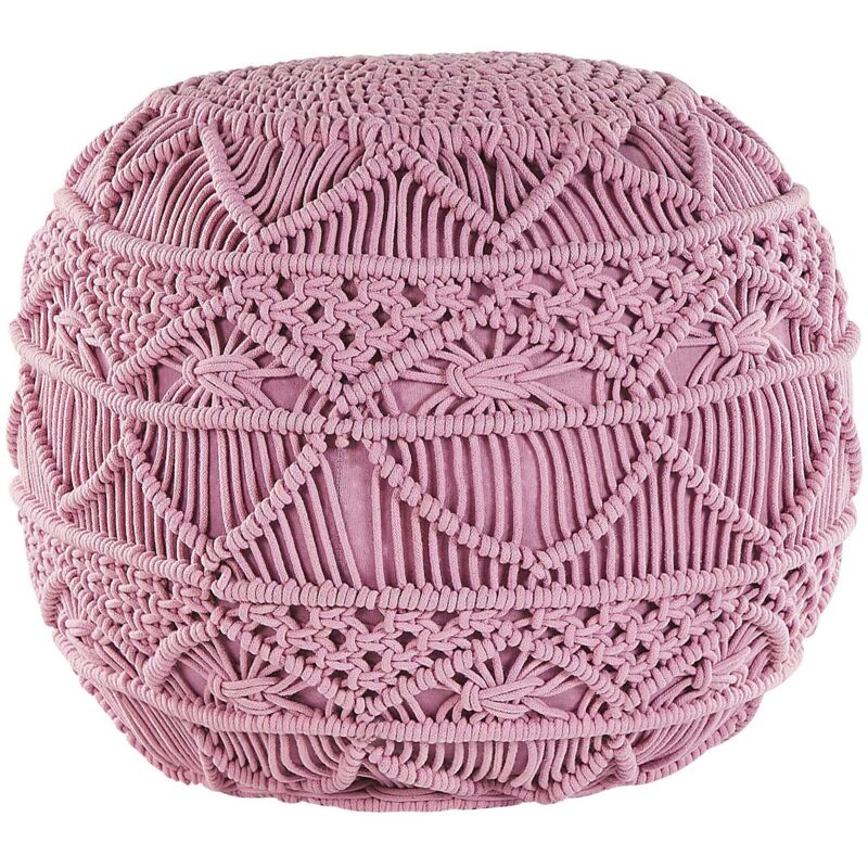 Beliani - Pouf Rosa Baumwolle Rund 40 X 40 Cm Gestrickt Boho-stil