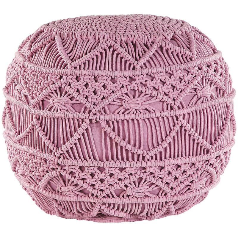 Pouf rond de 40 cm de Diamètre en Tissu Coton Rose avec Rembourrage en Billes de Polystyrène pour Salon Bohème et Moderne Beliani