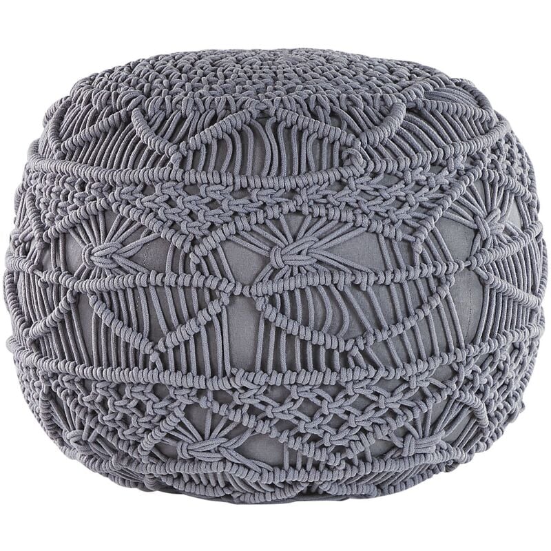 Pouf rond de 40 cm de Diamètre en Tissu Coton Gris avec Rembourrage en Billes de Polystyrène pour Salon Bohème et Moderne Beliani