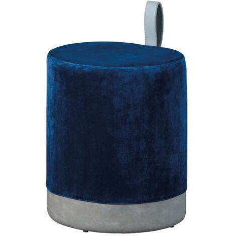 pouf blu e grigio con maniglia in ecopelle, 38x32,5x43 cm