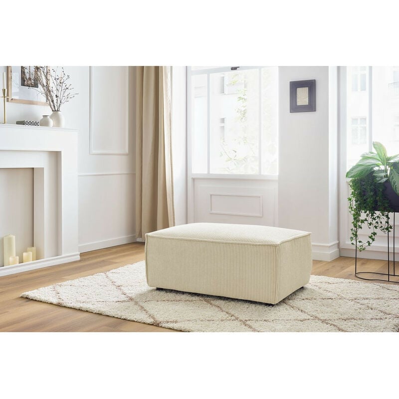 Pouf compact nihad velours côtelé Beige - Bobochic