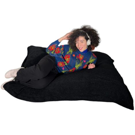Pouf Bouclette déhoussable - 140x180 cm Noir Bananair
