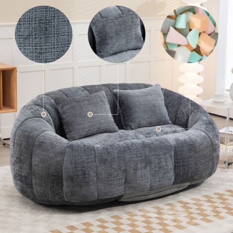Pouf Canapé paresseux géant, chaise longue confortable dossier haut, chenille grise, intérieur/extérieur, 144,93x95x62,99cm