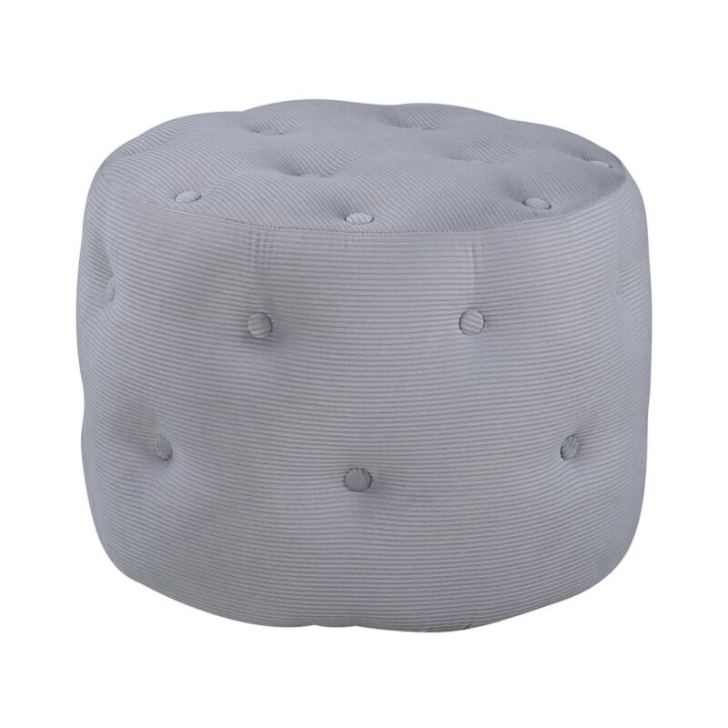 Pouf Capitonné en Velours Côtelé 'Benjamin' 55cm Gris