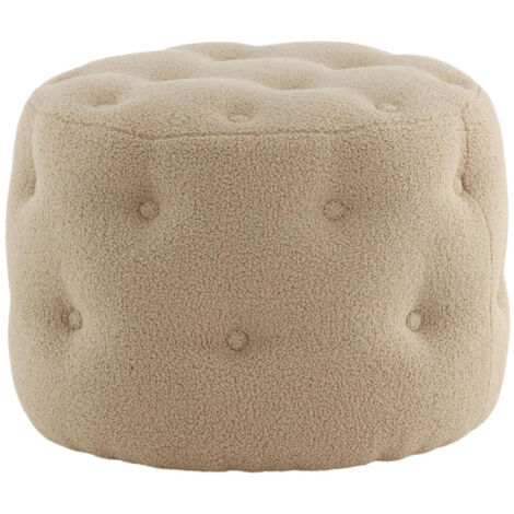 Pouf Capitonné Tissu Bouclette "Benjamin" 55cm Beige