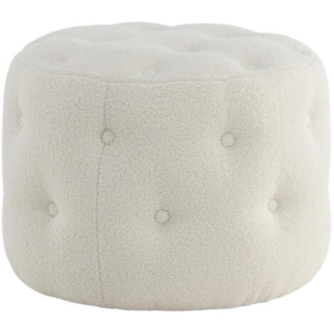 Pouf Capitonné Tissu Bouclette "Benjamin" 55cm Blanc