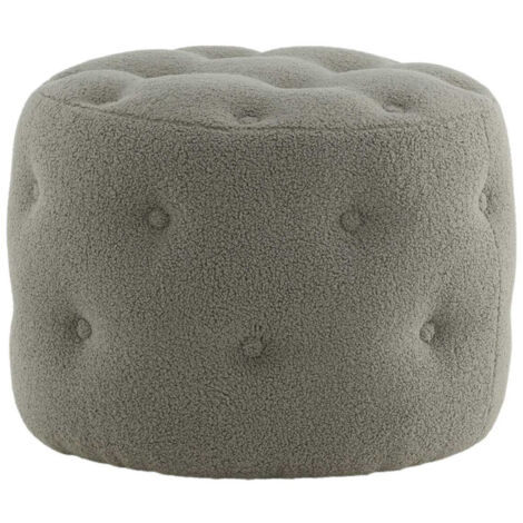 Pouf Capitonné Tissu Bouclette "Benjamin" 55cm Grège