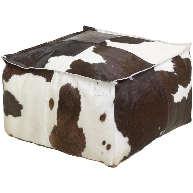 Pouf carré en peau de vache véritable