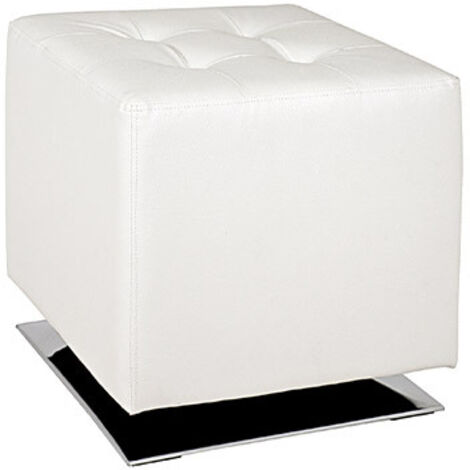 Pouf carré 40x42 cm en PU blanc et métal chromé