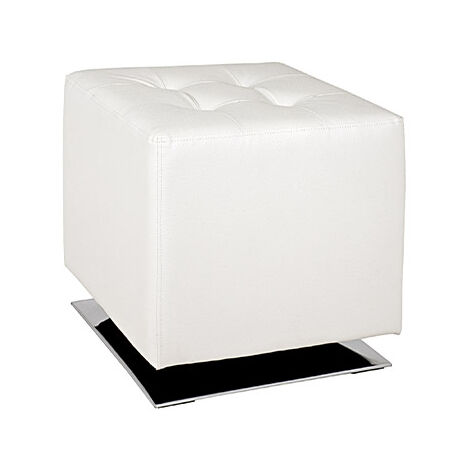 Pouf carré 40x42 cm en PU blanc et métal chromé