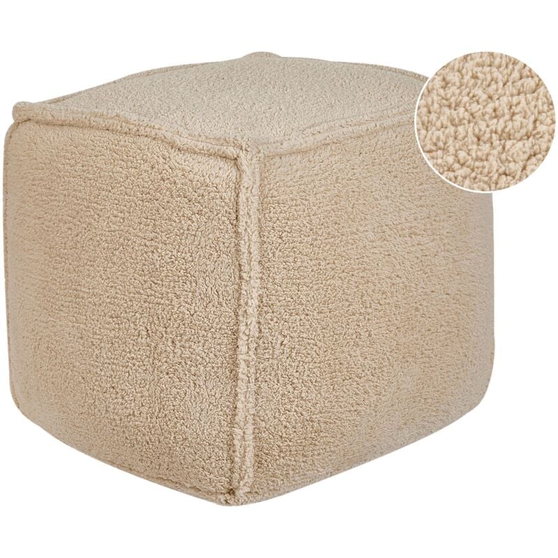 Pouf Carré Coussin en Polyester 40 x 40 x 40 cm Moelleux Marron Clair Alipur