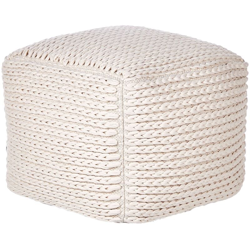 Pouf Carré en Coton Beige Clair 50 x 50 cm Remplissage à Billes Polystyrène Daman