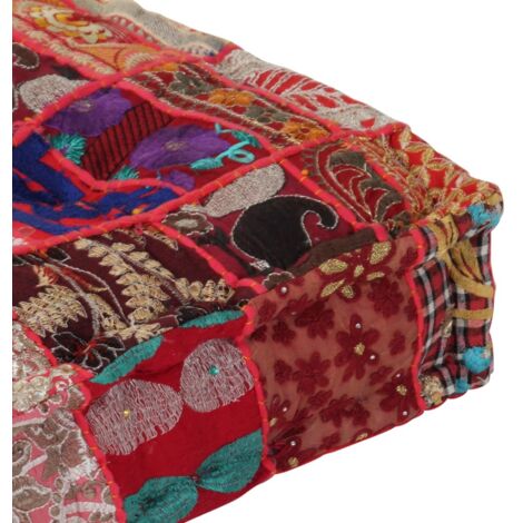 Pouf carré en coton fait à la main 50 x 50 x 12 cm Rouge CFW835730