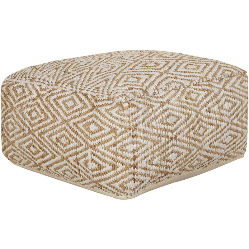 Pouf Carré en Jute Polyester et Coton Beige et Blanc 60 x 60 cm à Billes eps Maski