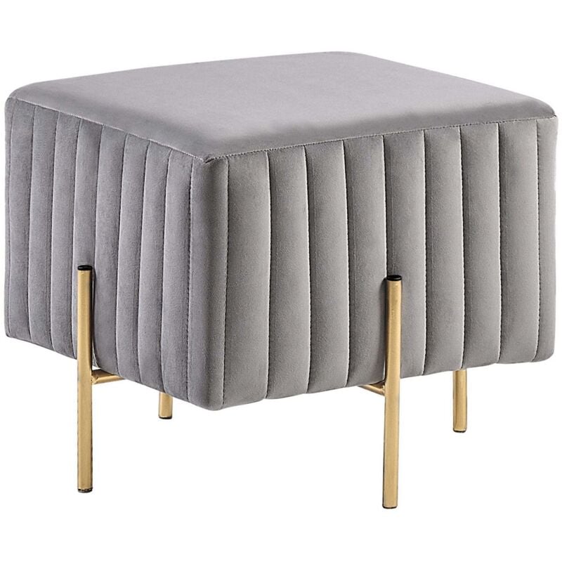 Pouf Capitonné Glamour avec Pieds Métal Dorés en Velours Gris Clair Dayton