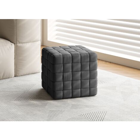 Pouf carré en velours gris tressé MALEK