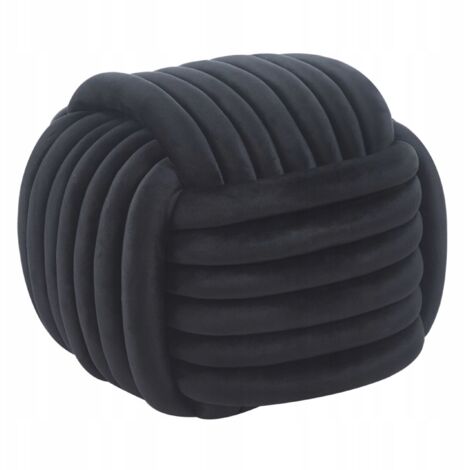 Pouf carré en velours noir tressé pour salon, repose-pieds