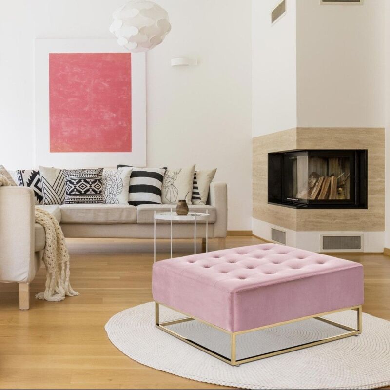 Pouf carré Hudson Velours Rose