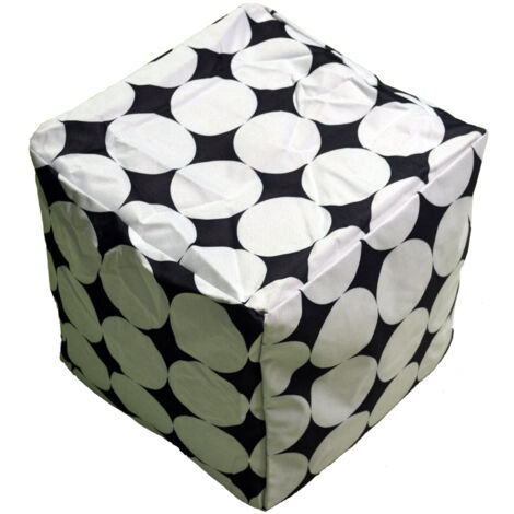 Pouf carré noir avec ronds blancs