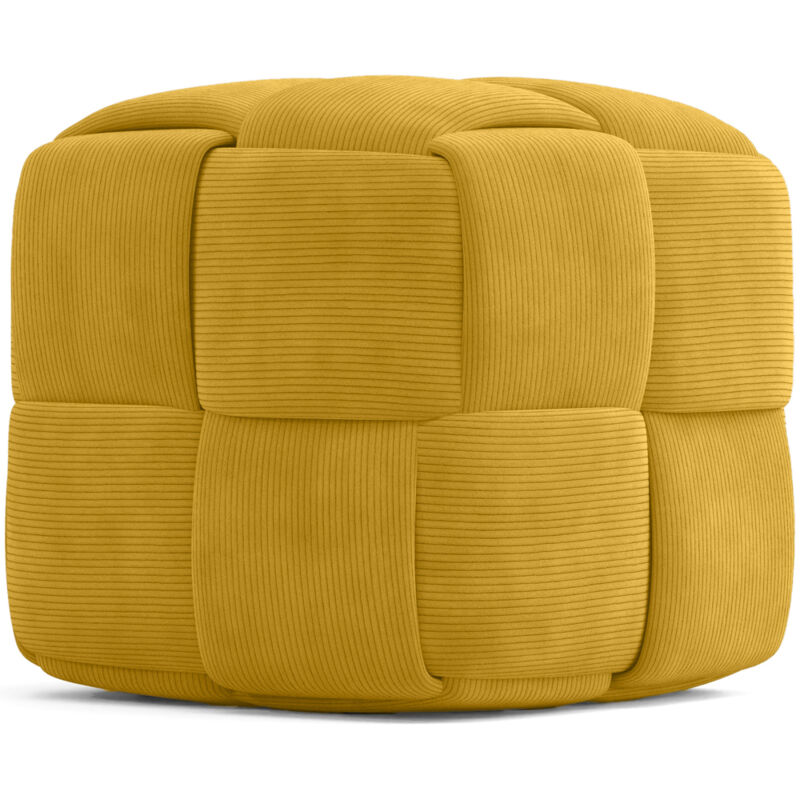 Pouf Carré Tapissé en Velours Côtelé - Design Moderne - Cube Moutarde