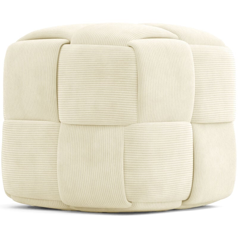 Privatefloor - Pouf Carré Tapissé en Velours Côtelé - Design Moderne - Cube Ivoire