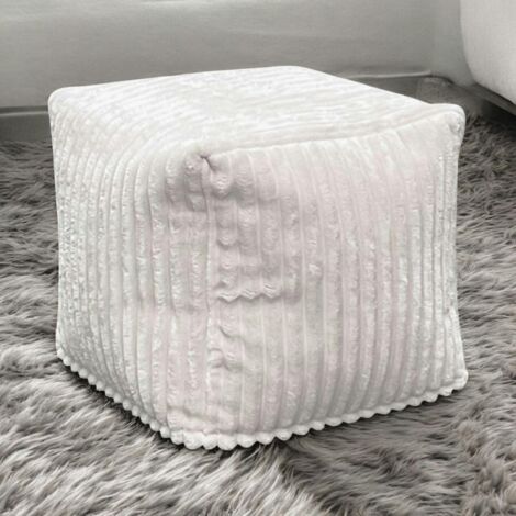 Pouf carré velours grosses côtes blanc VISBY