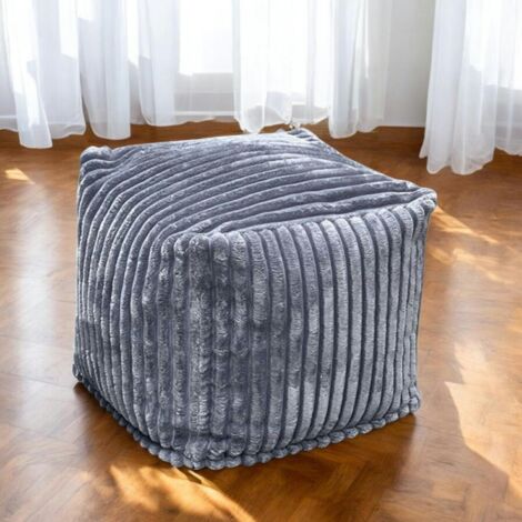 Pouf carré velours grosses côtes gris VISBY