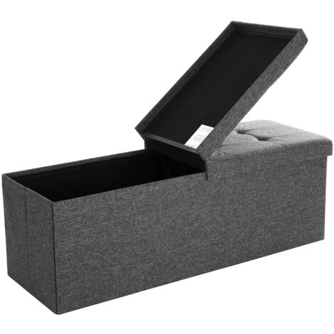 Pouf Cassapanca Pieghevole Contenitore Carico Statico Max. di 300 kg 110 x 38 x 38 cm, Grigio Scuro