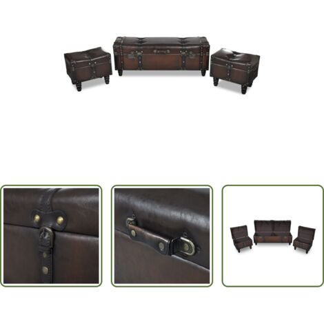 Pouf -  Cassapanca Set 3 pz Marrone
