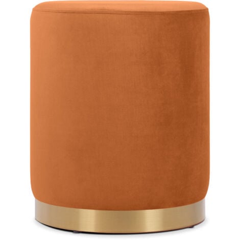 SICAAN Pouf CHARLOTTE I Velours Orange brûlée et Métal Doré