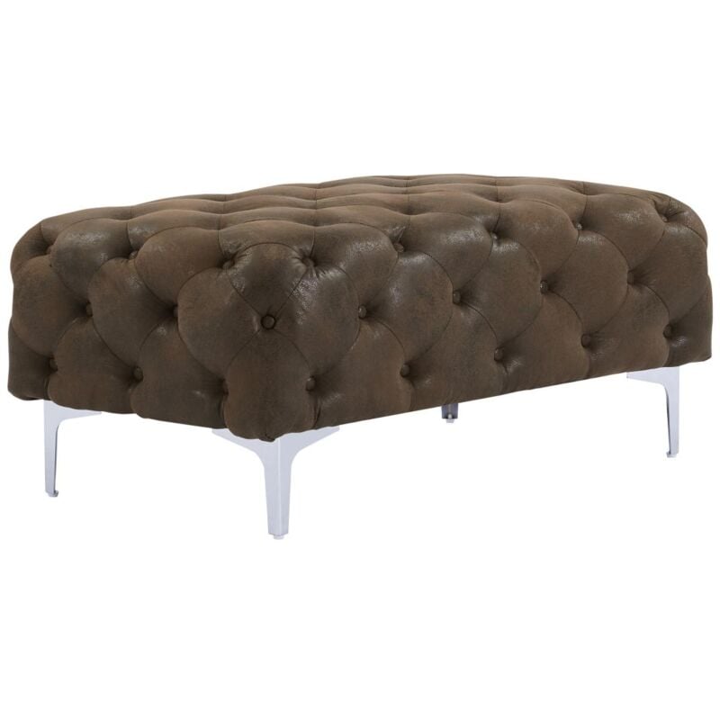 Vente-unique - Pouf chesterfield en microfibre aspect cuir vieilli edwina