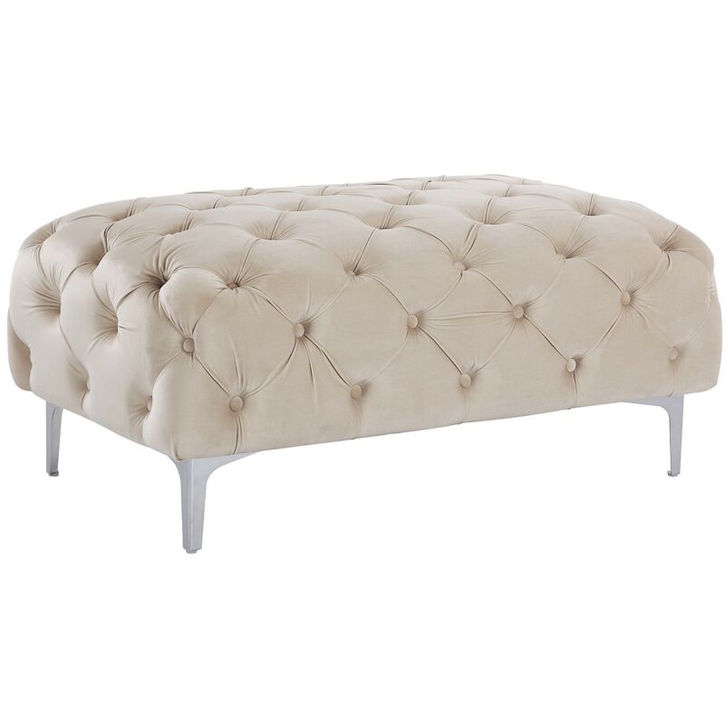 Pouf chesterfield en velours beige EDWINA