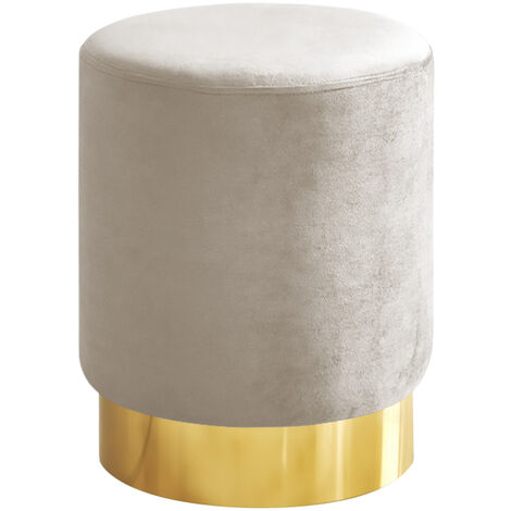 Pouf Cilindro Poggiapiedi Camera Design Pouff Cameretta Con Base Dorata  Salotto In Velluto Sgabello Beige
