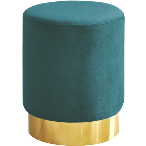 Pouf Cilindro Poggiapiedi Camera Design Pouff Cameretta Con Base Dorata Salotto In Velluto Sgabello Petrolio