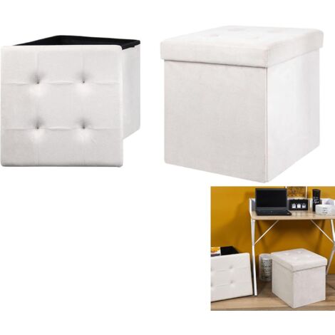 Pouf Coffre de Rangement Pliable Carré Beige H38 x 38 x 38 cm