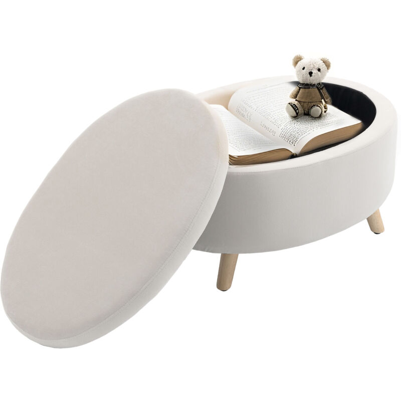 Homcom - Pouf coffre de rangement - repose-pieds velours - dim. 71 x 51,5 x 42 cm - piètement bois hévéa beige