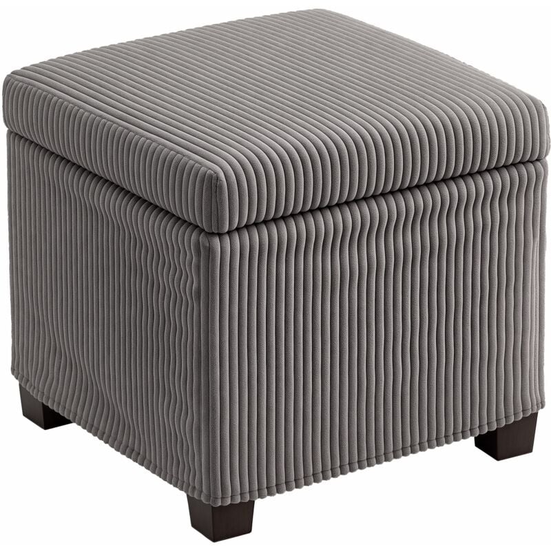 Homcom - Pouf coffre de rangement velours côtelé dim. 40 x 40 x 40 cm gris