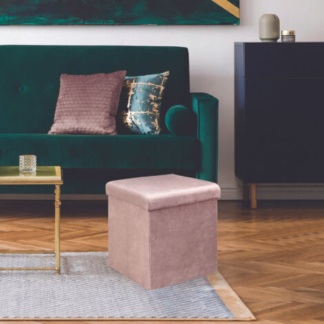 Pouf coffre de rangement velours côtelé Giulia Rose poudré