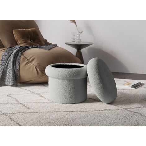 Pouf coffre en tissu bouclette gris SHERA