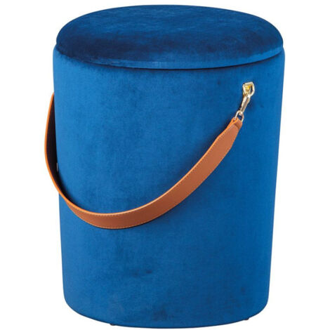 Pouf Coffre en Velours à Sangle "Yola" 45cm Bleu
