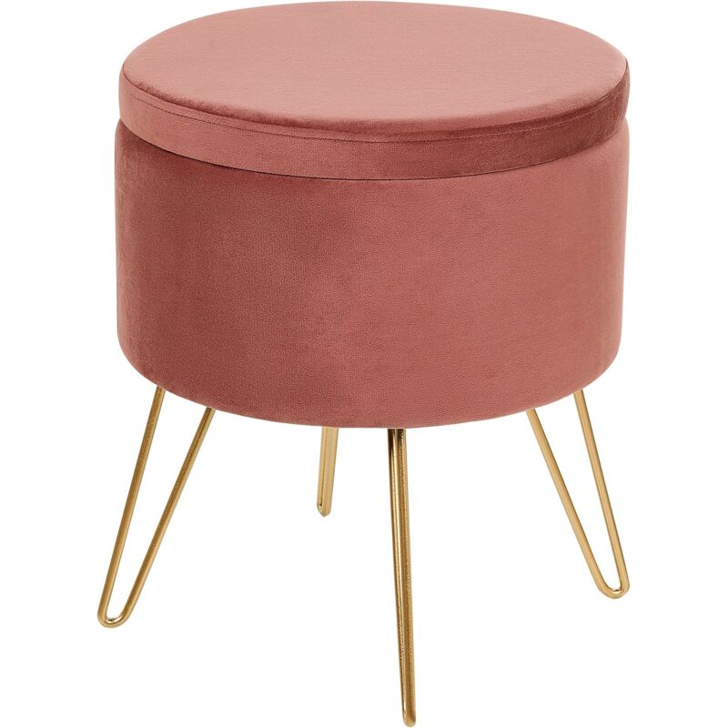 Pouf Coffre en Velours Rose Rangement Salon Assise Supplémentaire Silas