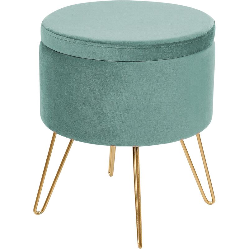 Pouf Coffre en Velours Vert Rangement Salon Assise Supplémentaire Silas